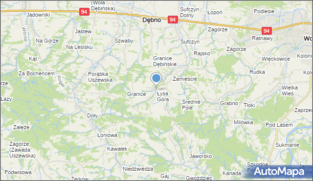 mapa Łysa Góra, Łysa Góra gmina Dębno na mapie Targeo